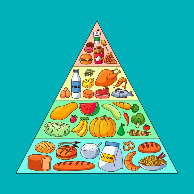 Clustered food group tags arranged in concentric ellipses showing category relationships